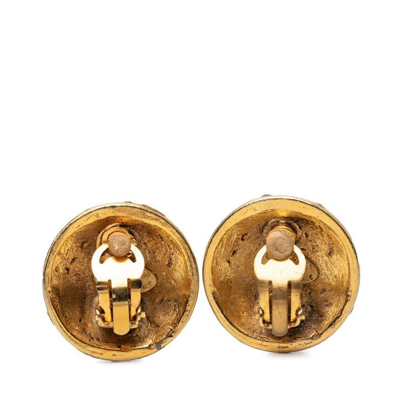 CC Gold Plated Strass Round Clip On Earrings - Image 2
