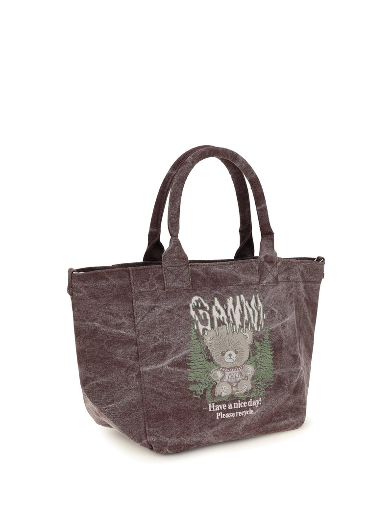 Ganni Soft Teddy-Effect Cotton Tote Bag — Brown