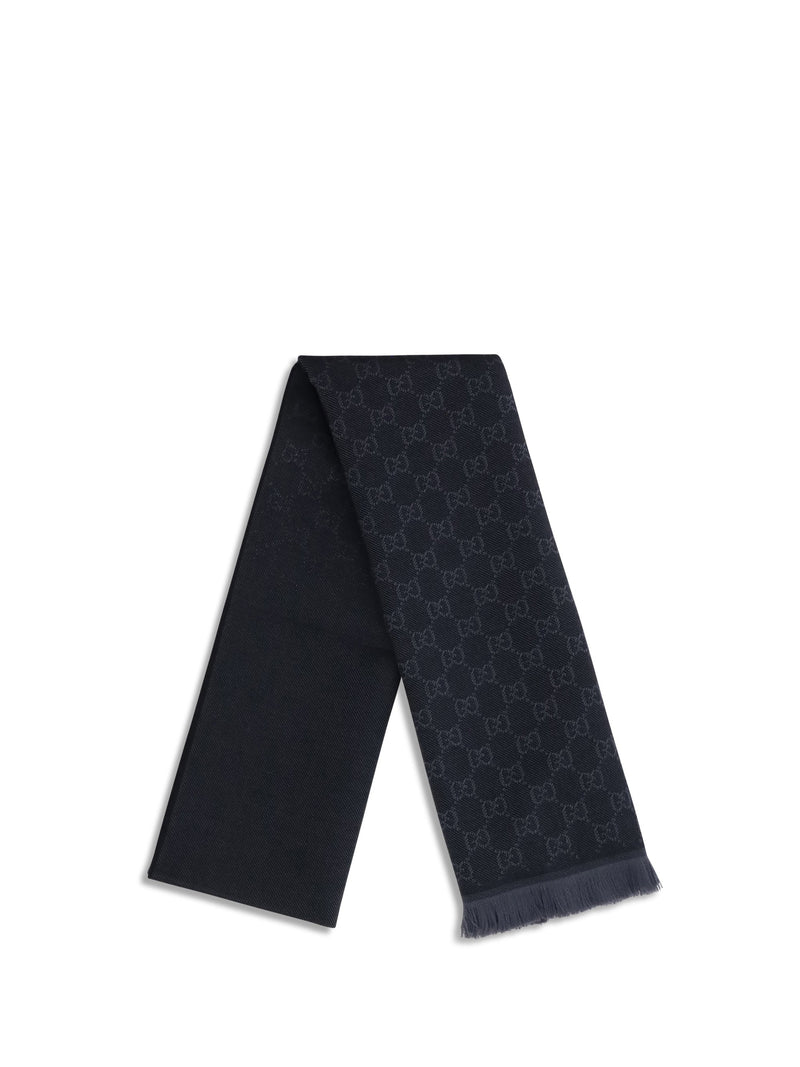 Gucci Gg Supreme Embroidered Wool Scarf — Black Ovis Aries Scarfs