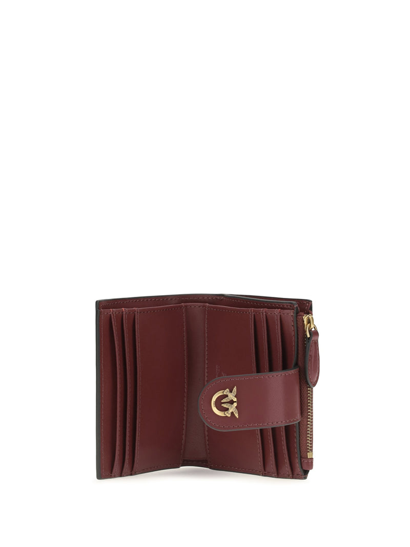 Pinko Calf Leather With Love Birds Emblem Wallet — Red & Purses