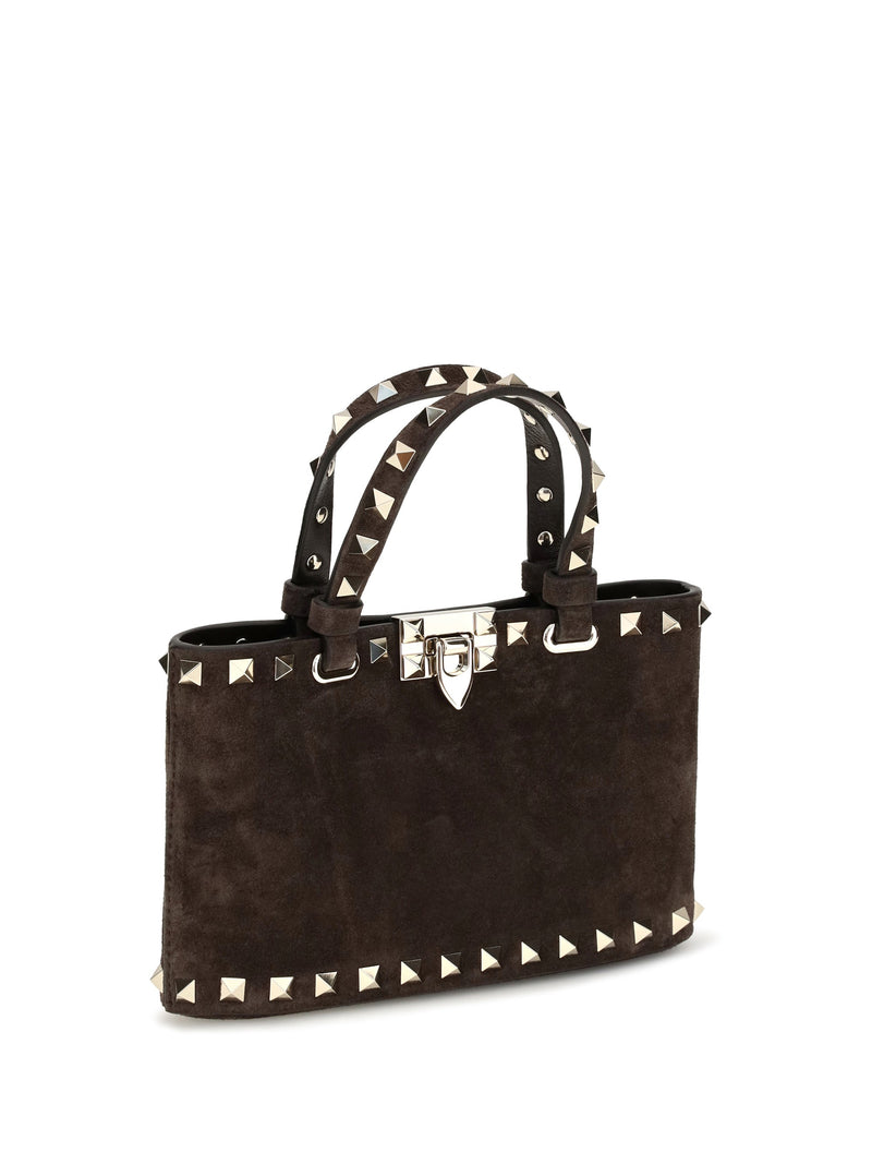 Valentino Garavani Rockstud Top Handle Bag — Brown Calf Leather Bos Taurus