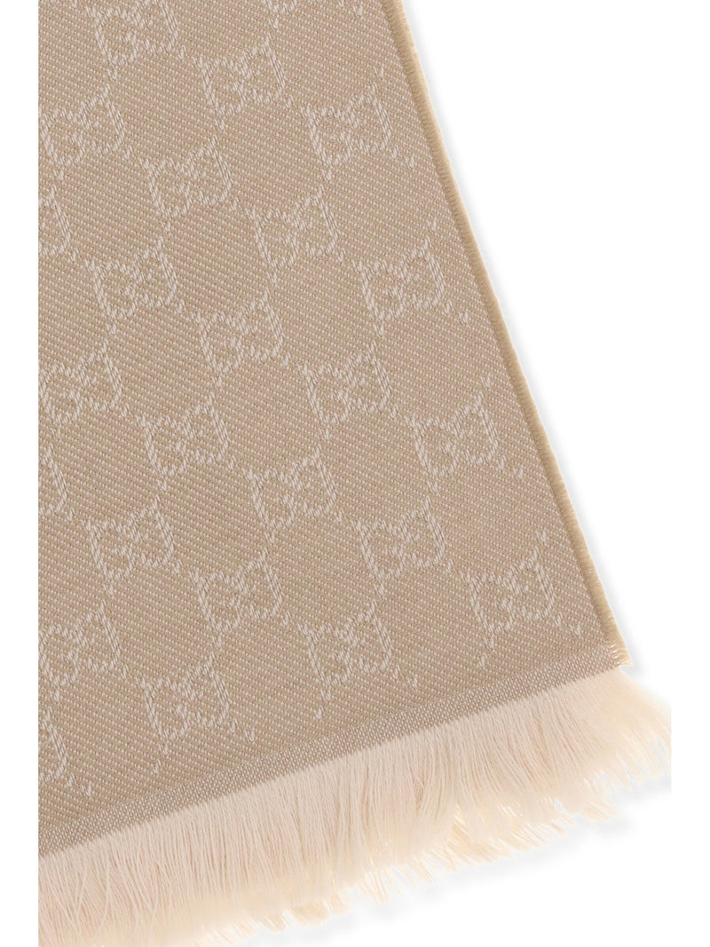 Gucci Gg Embroidered Wool Scarf — Beige Ovis Aries Scarfs