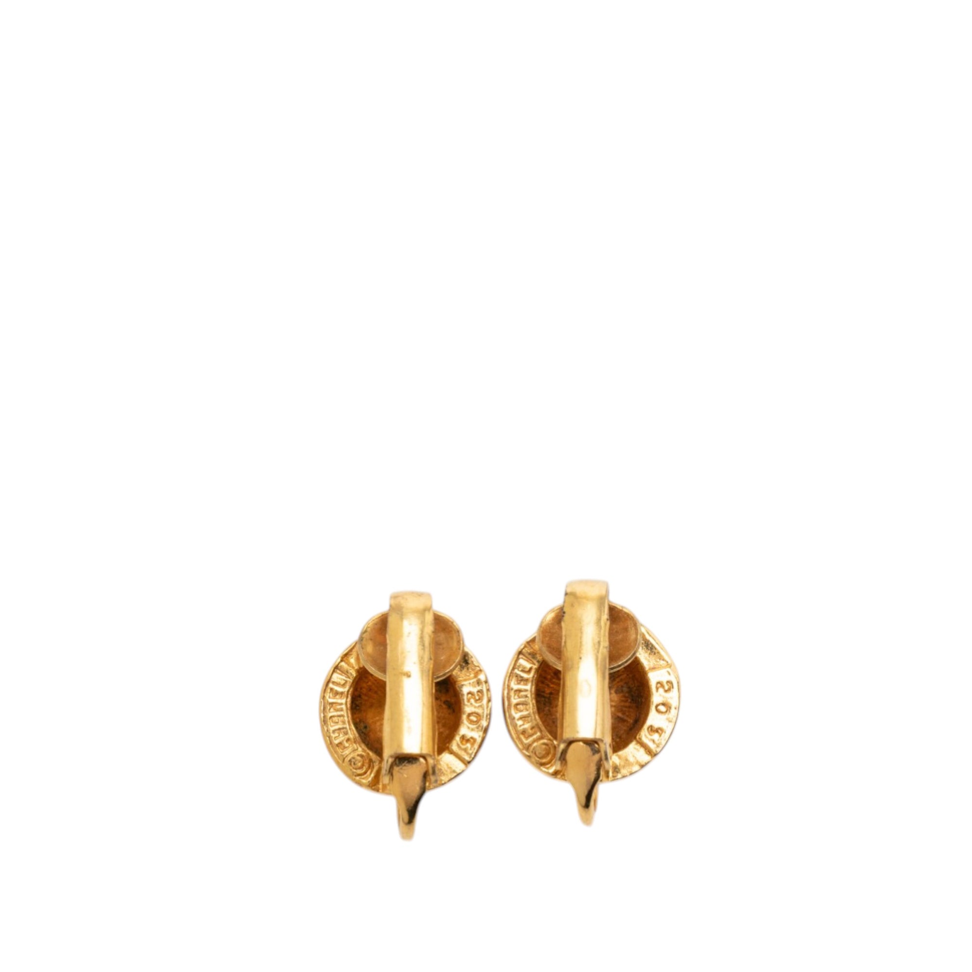 Gold Plated CC Round Clip On Earrings - Image 2