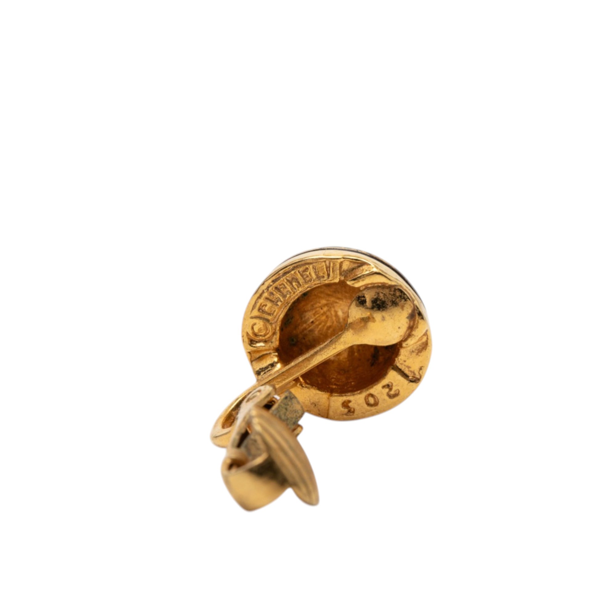 Gold Plated CC Round Clip On Earrings - Image 3