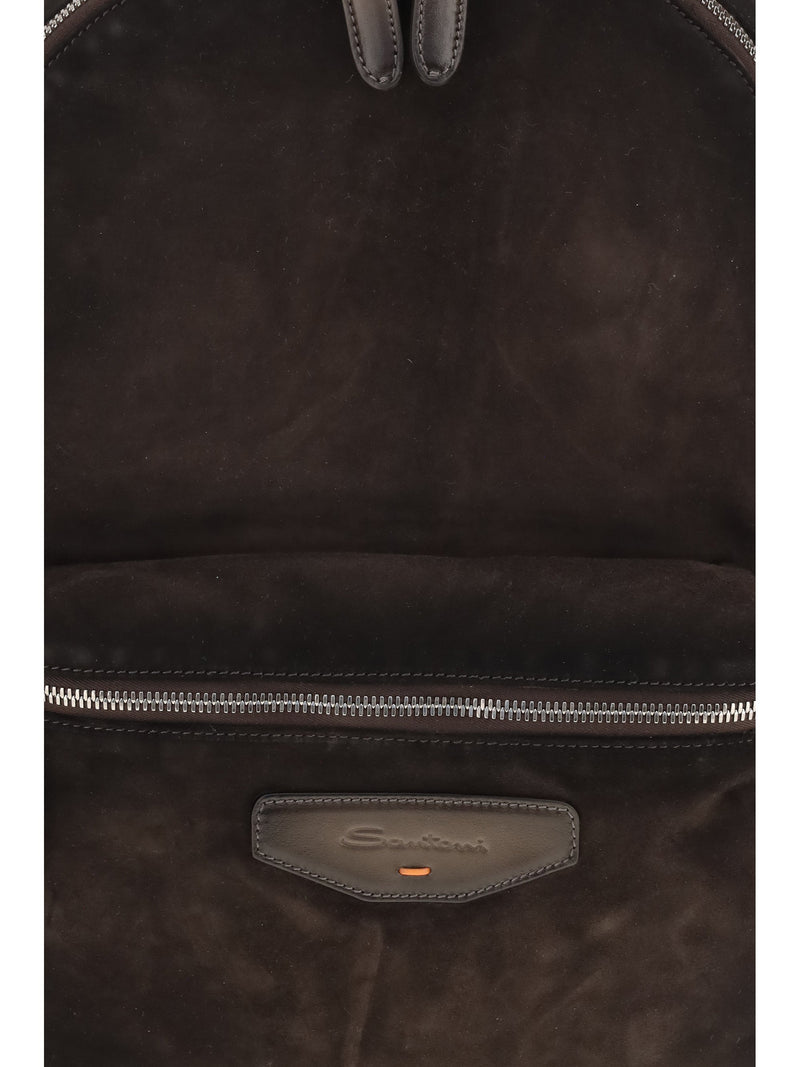 Santoni Suede And Calf Leather Backpack — Brown Bos Taurus