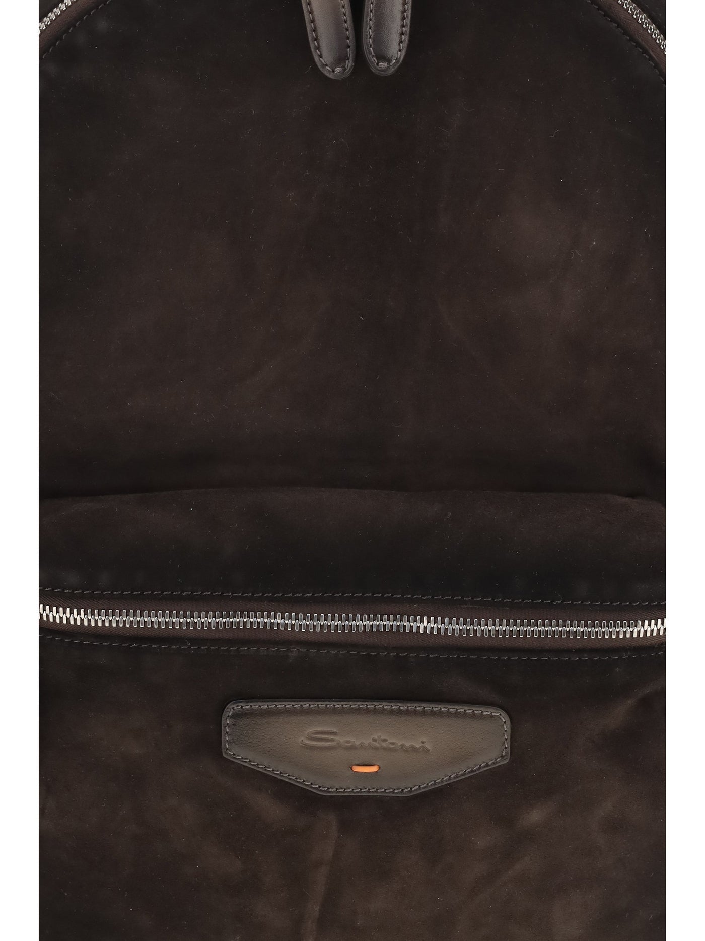 Santoni Calf Suede And Leather Backpack — Brown