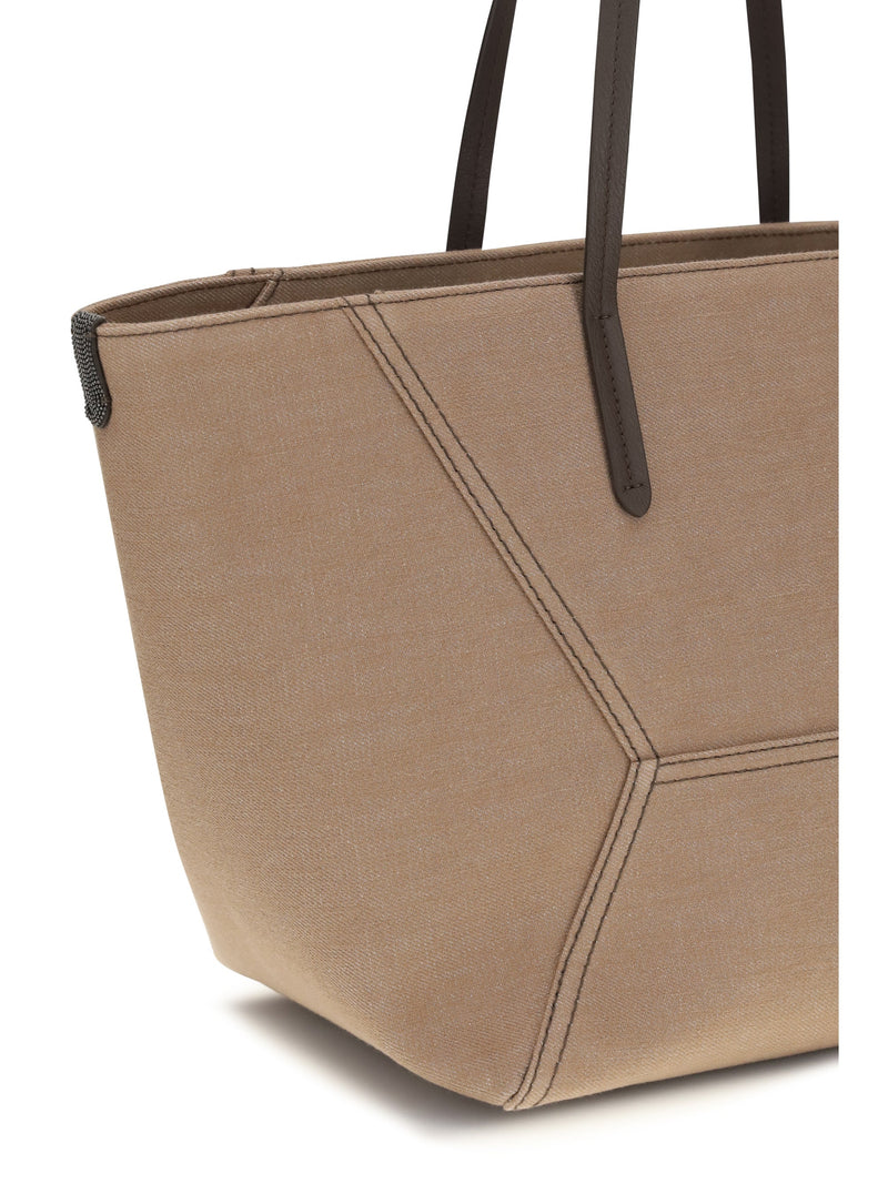 Brunello Cucinelli Canvas Trapeze Tote Bag — Camel Cotton
