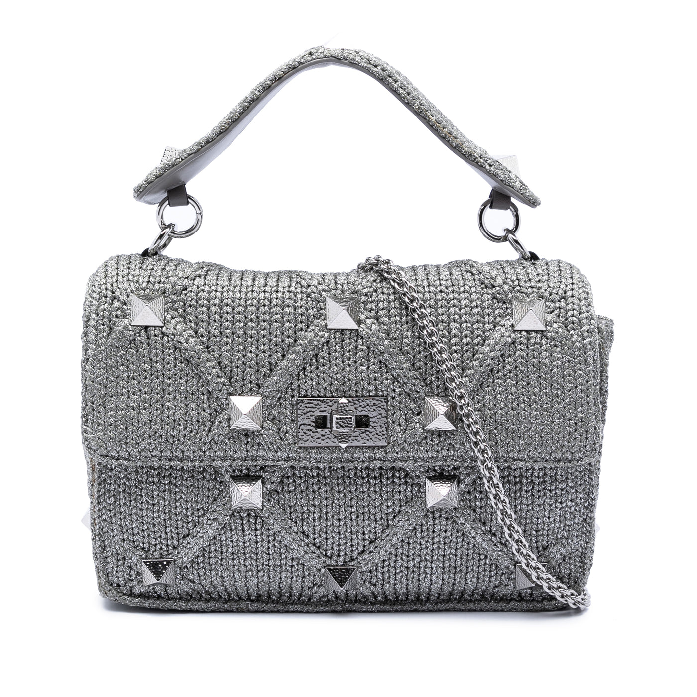 Large Metallic Knit Roman Stud Satchel - Image 1
