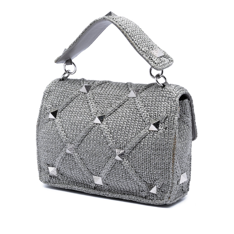 Large Metallic Knit Roman Stud Satchel - Image 2