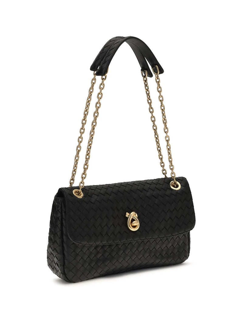 Bottega Veneta Intreccio Shoulder Bag — Black Lamb Leather