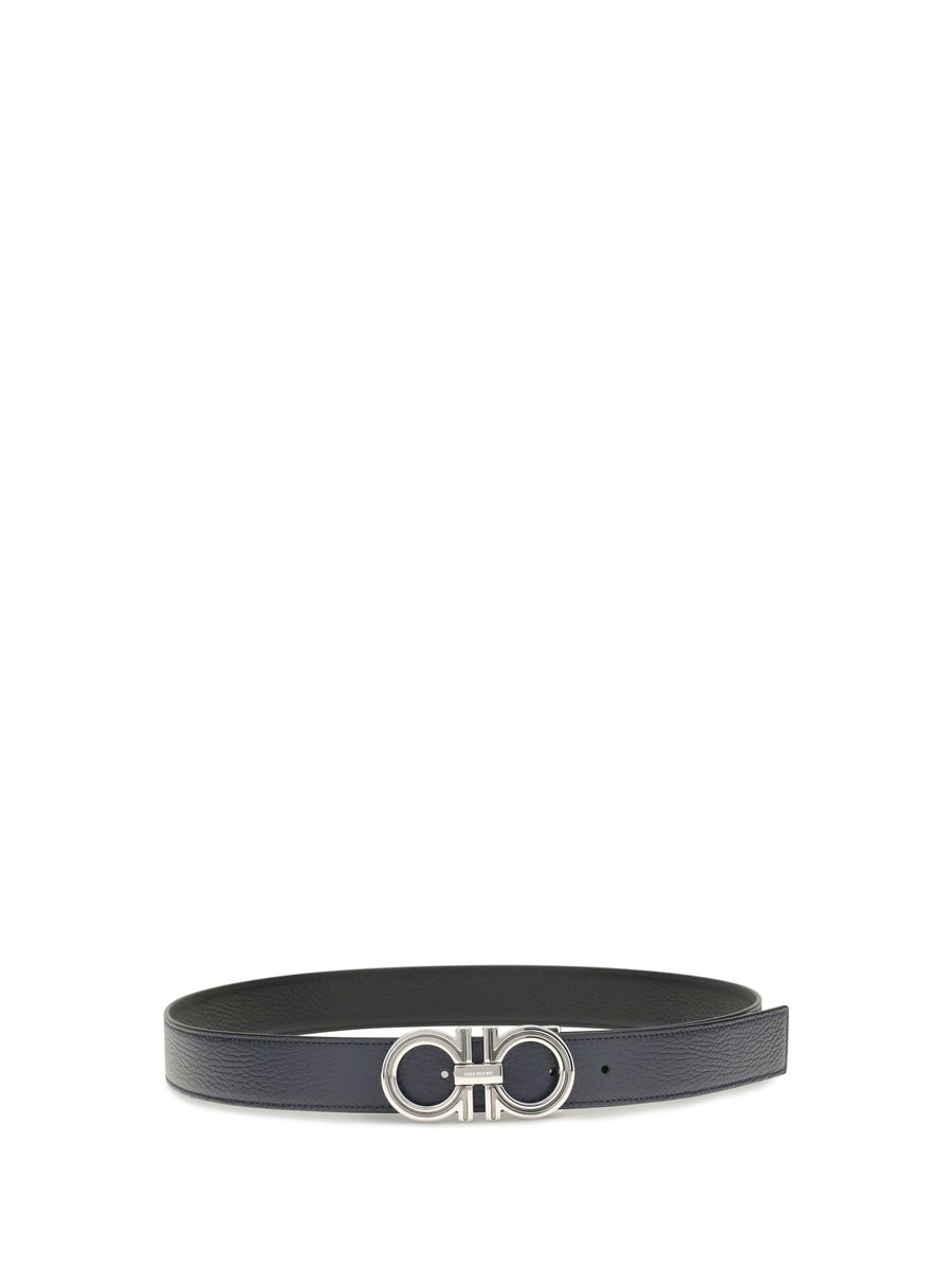 Ferragamo Reversible Leather Belt — Navy Calf