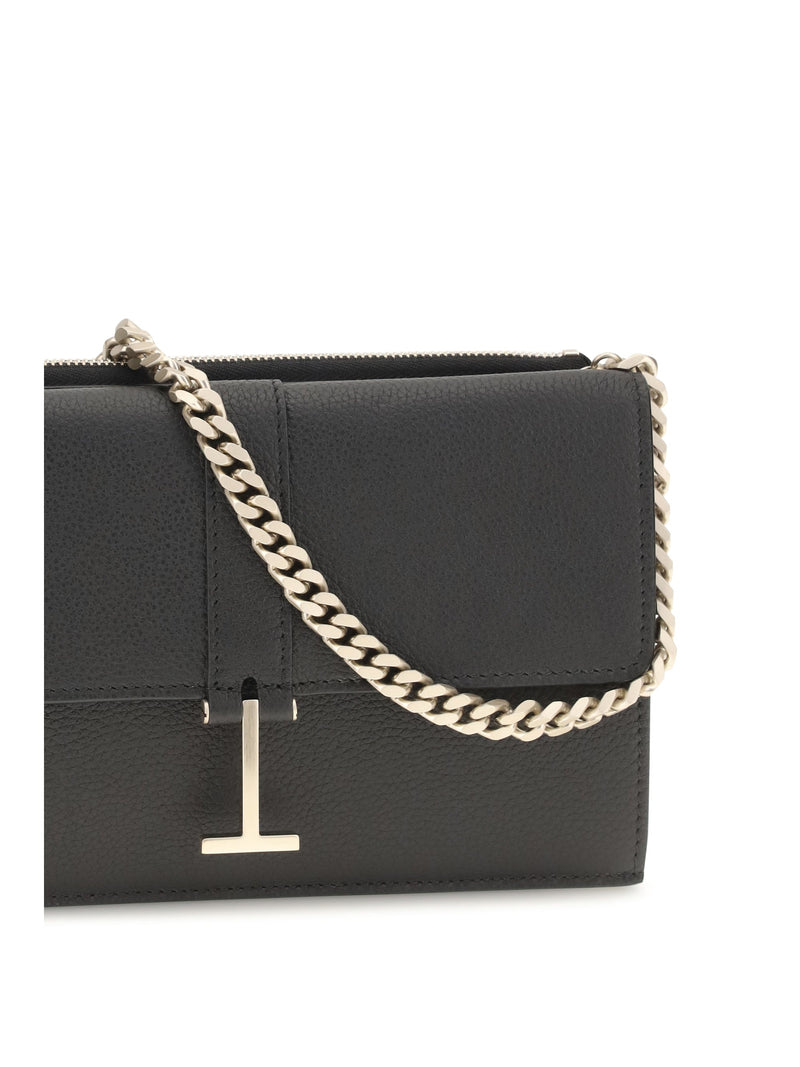 Tom Ford Chain Leather Shoulder Bag — Black Calf Bos Taurus