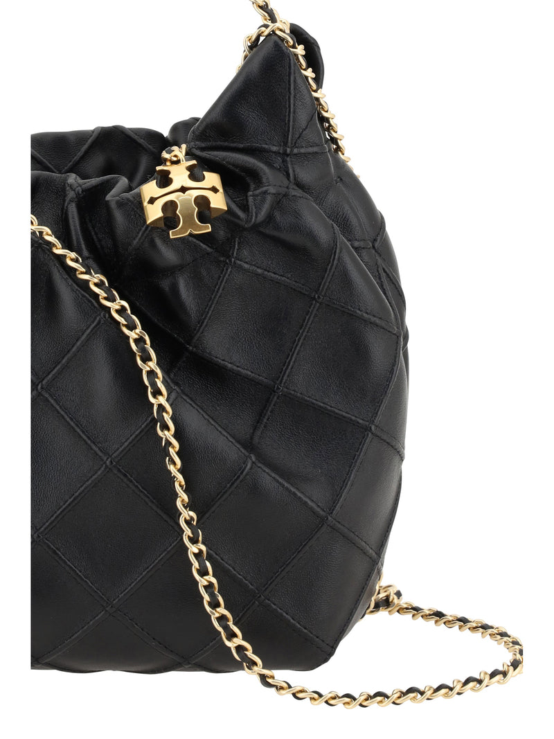 Tory Burch Fleming Mini Hobo Bag — Black Lamb Ovis Aries