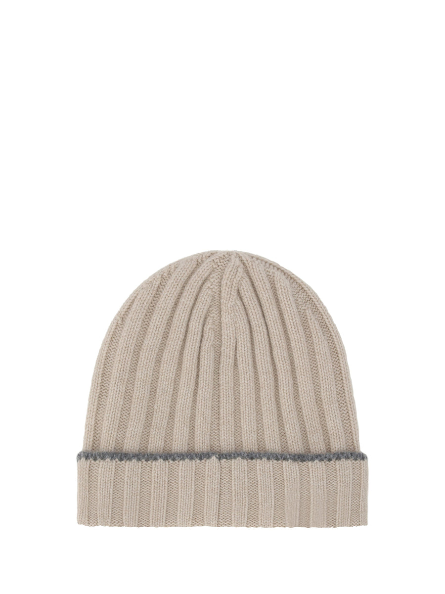 Brunello Cucinelli M2240900 Cashmere Ribbed-Knit Beanie — Beige Beanies
