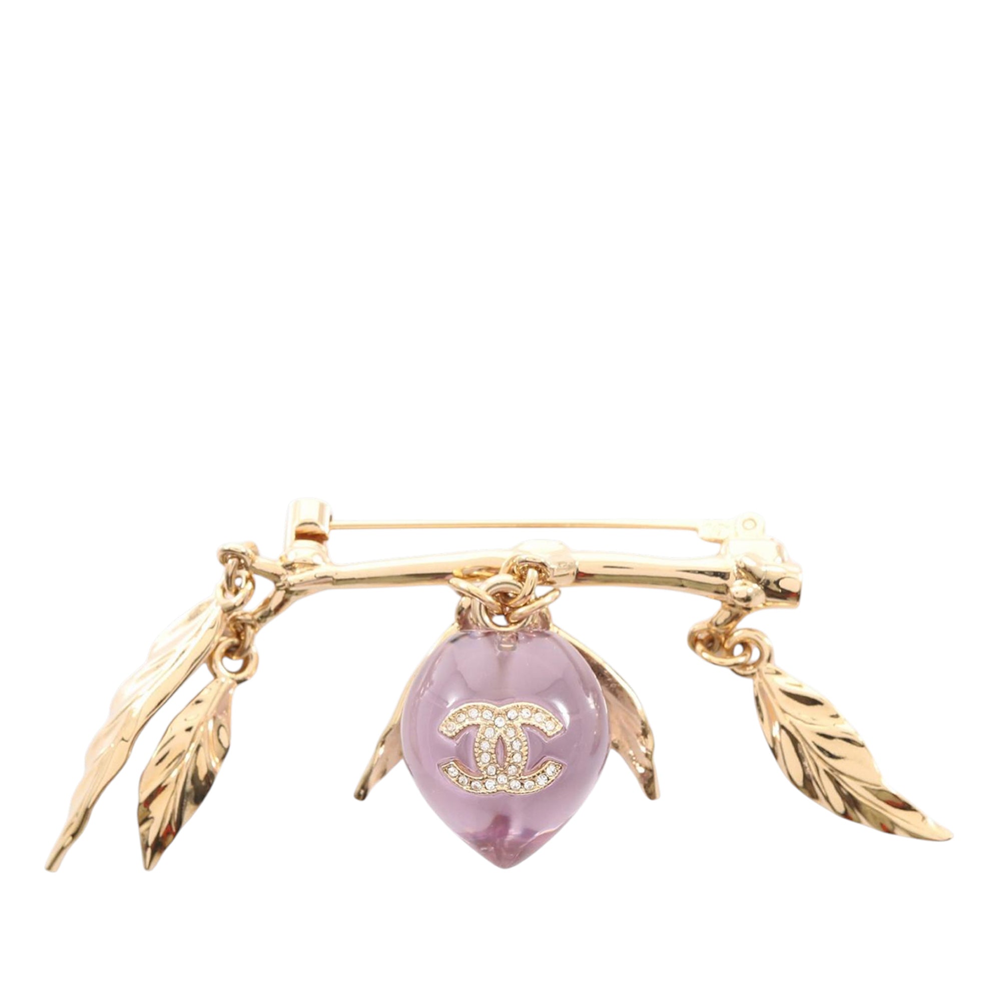 Gold Plated Resin CC Pendant Branch Brooch - Image 1