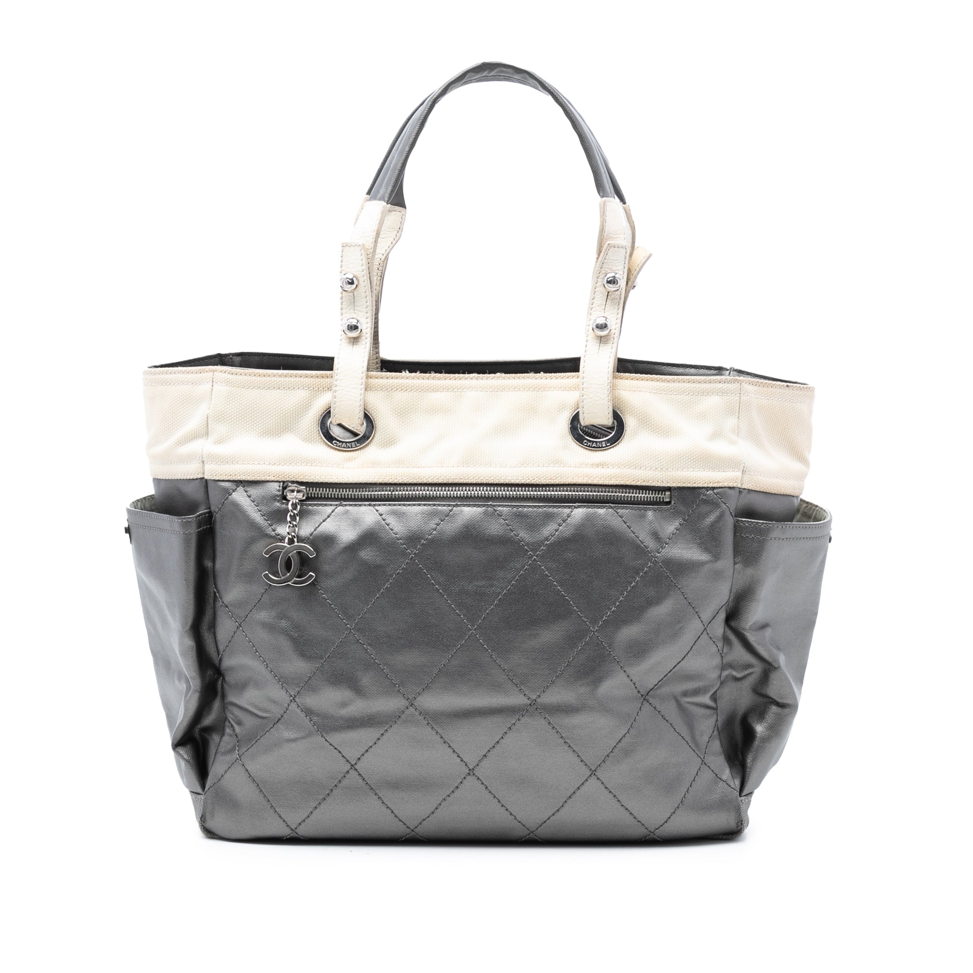 Large Bicolor Quilted Coated Canvas Paris Biarritz Tote - Image 1