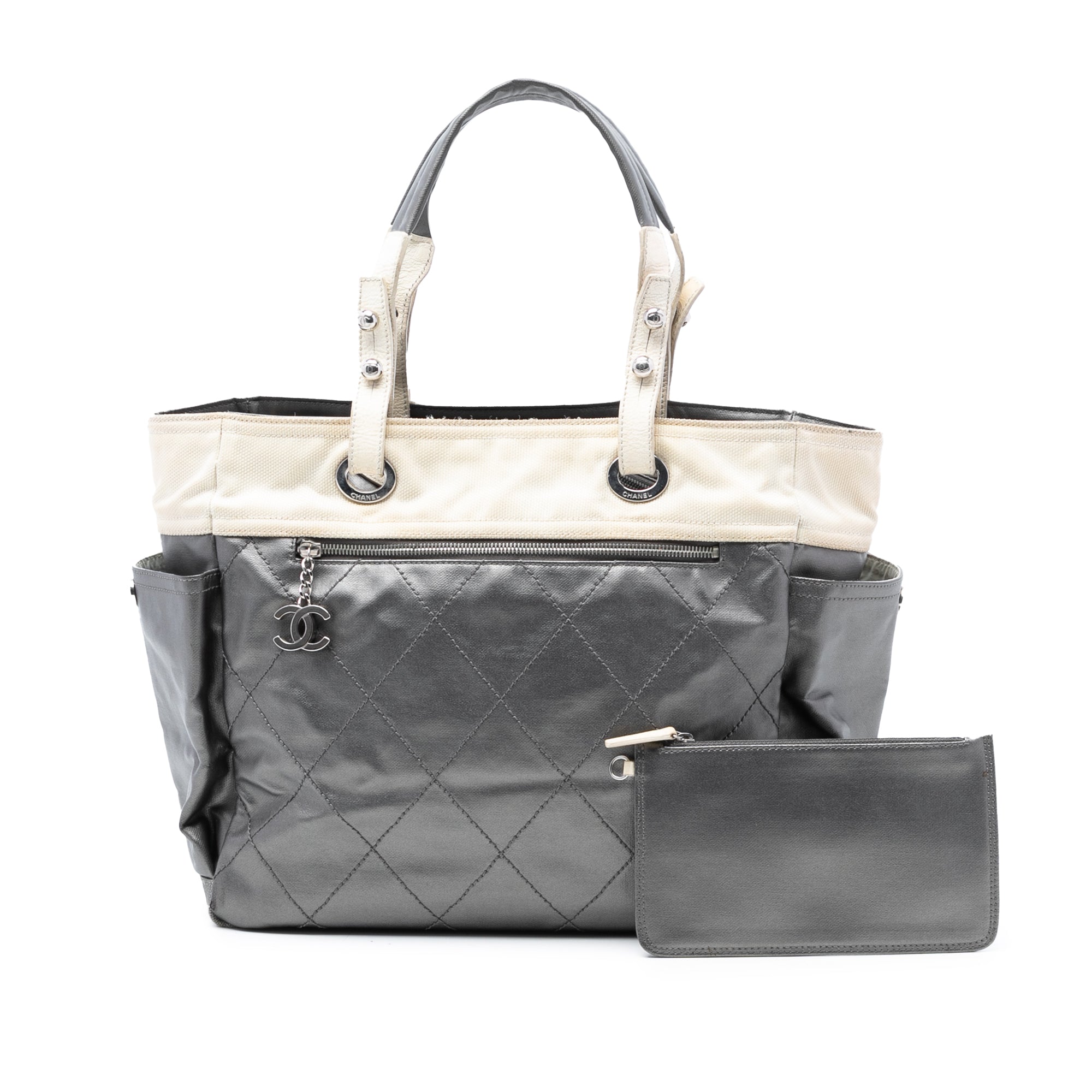 Large Bicolor Quilted Coated Canvas Paris Biarritz Tote - Image 8