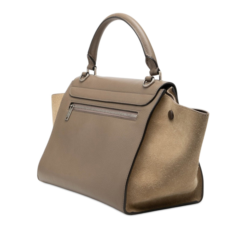 Small Bicolor Calfskin and Suede Trapeze Satchel - Image 2