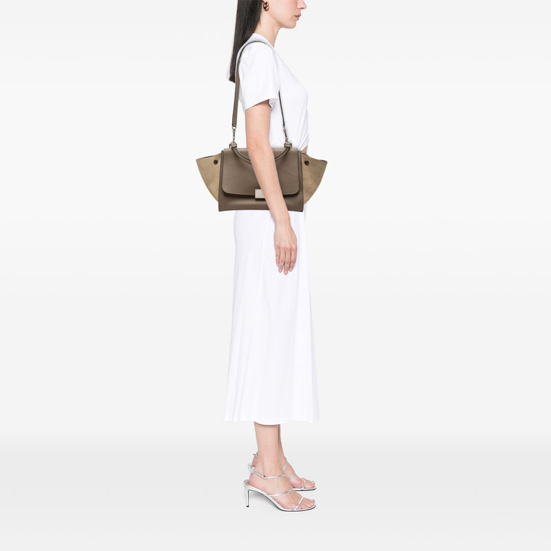 Small Bicolor Calfskin and Suede Trapeze Satchel - Image 7