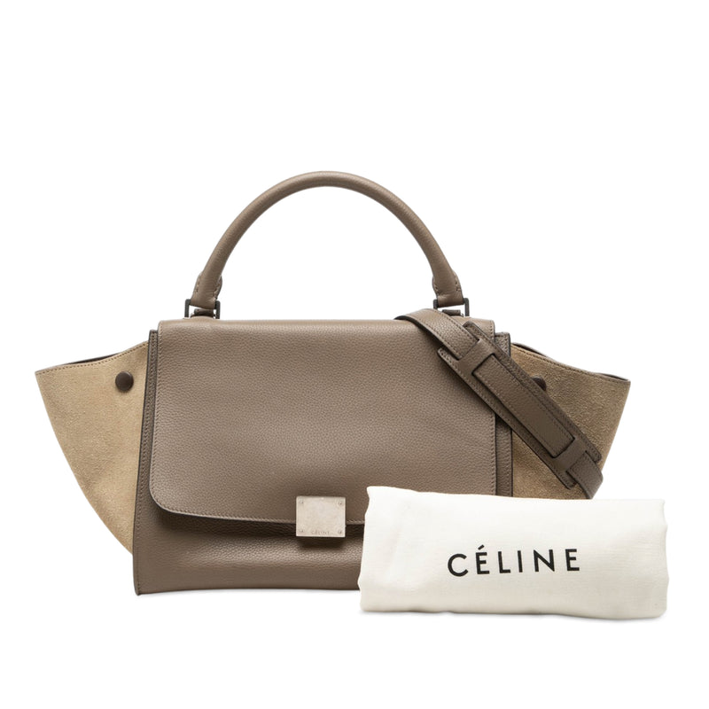 Small Bicolor Calfskin and Suede Trapeze Satchel - Image 8