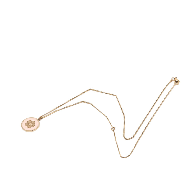 CC Gold Plated Enamel Camellia Round Pendant Necklace - Image 4