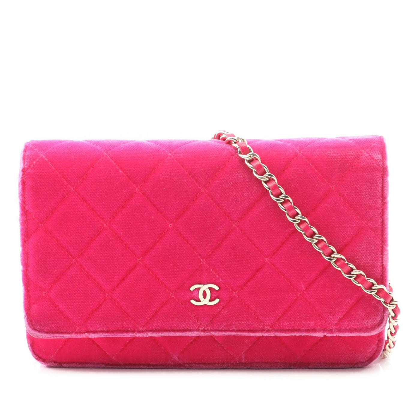 CC Quilted Velvet Wallet on Chain - Image 1