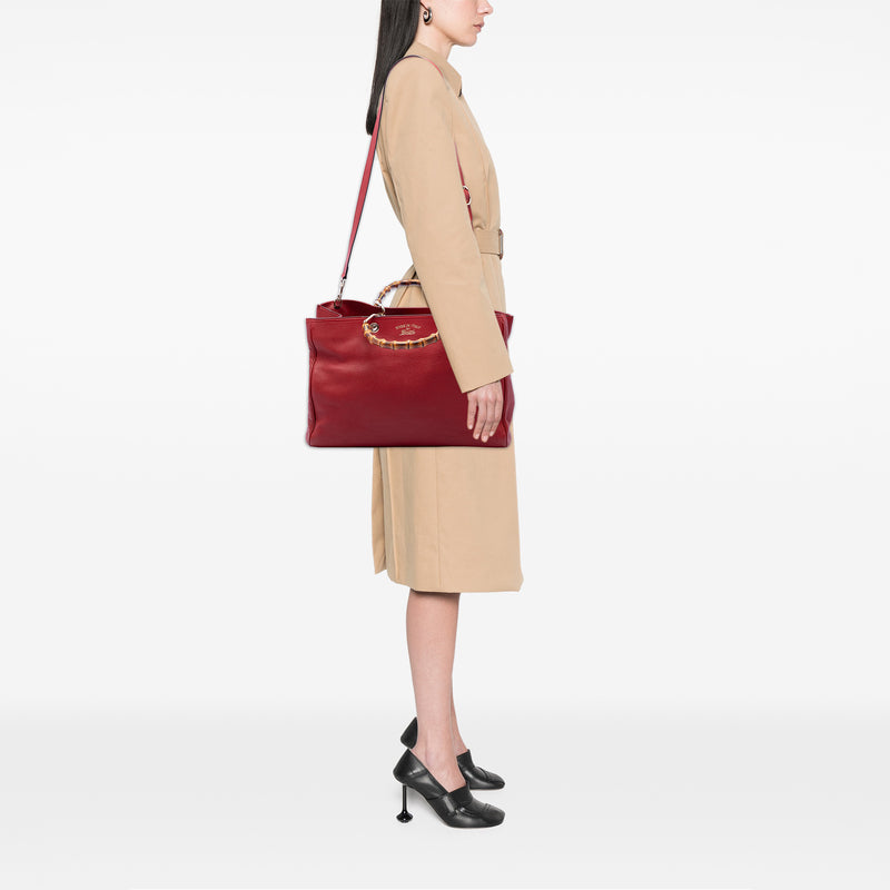 Large Calfskin Bamboo Shopper Satchel - Image 6