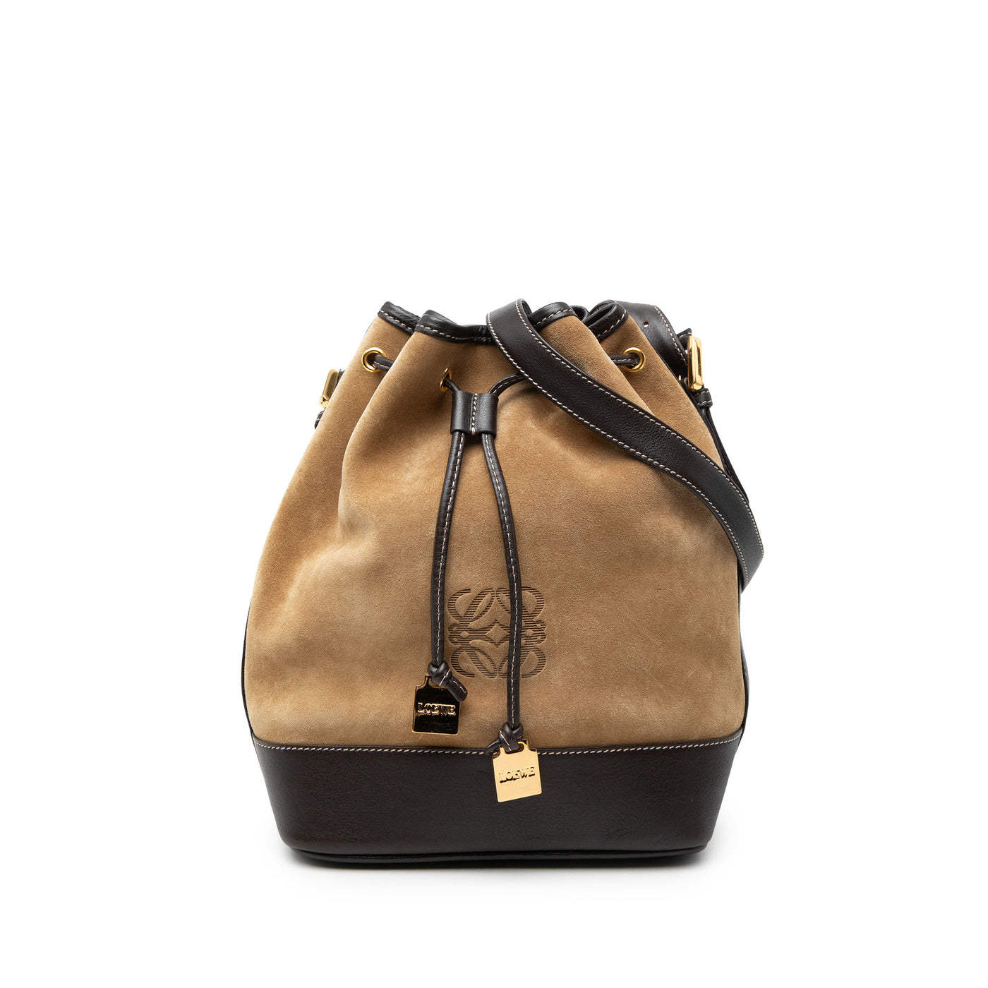 Suede Anagram Drawstring Bucket Bag - Image 1