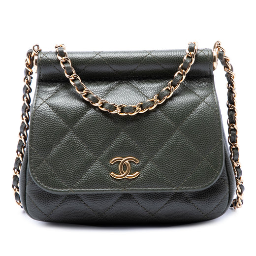 Small CC Quilted Caviar Bar Flap Clutch With Chain - Image 1