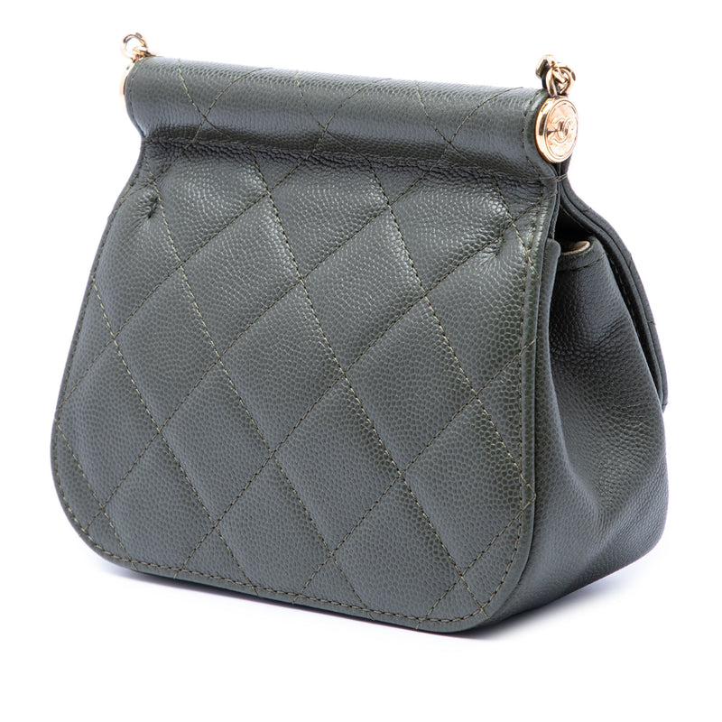 Small CC Quilted Caviar Bar Flap Clutch With Chain - Image 2