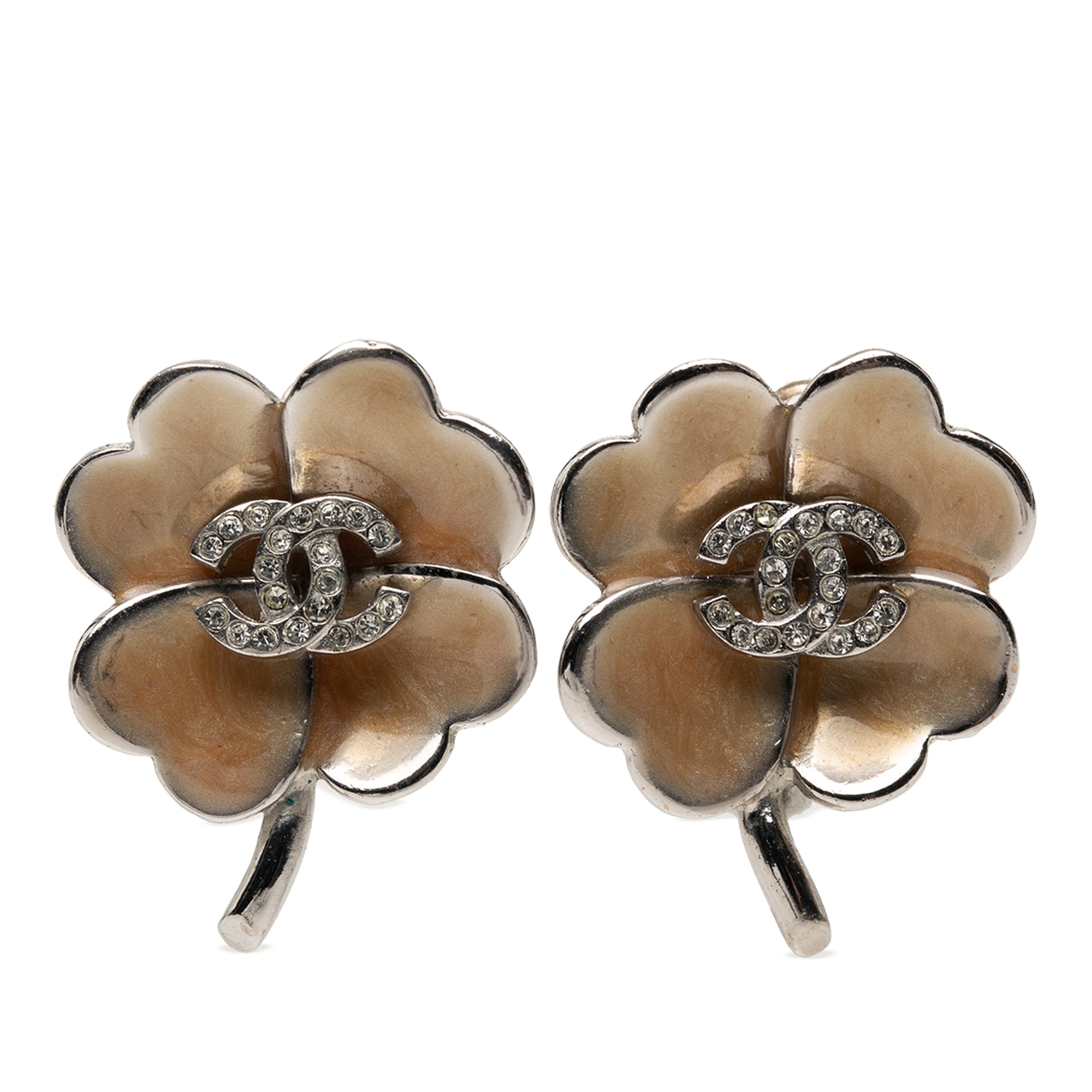 CC Brass Enamel and Strass Clover Clip On Earrings - Image 1