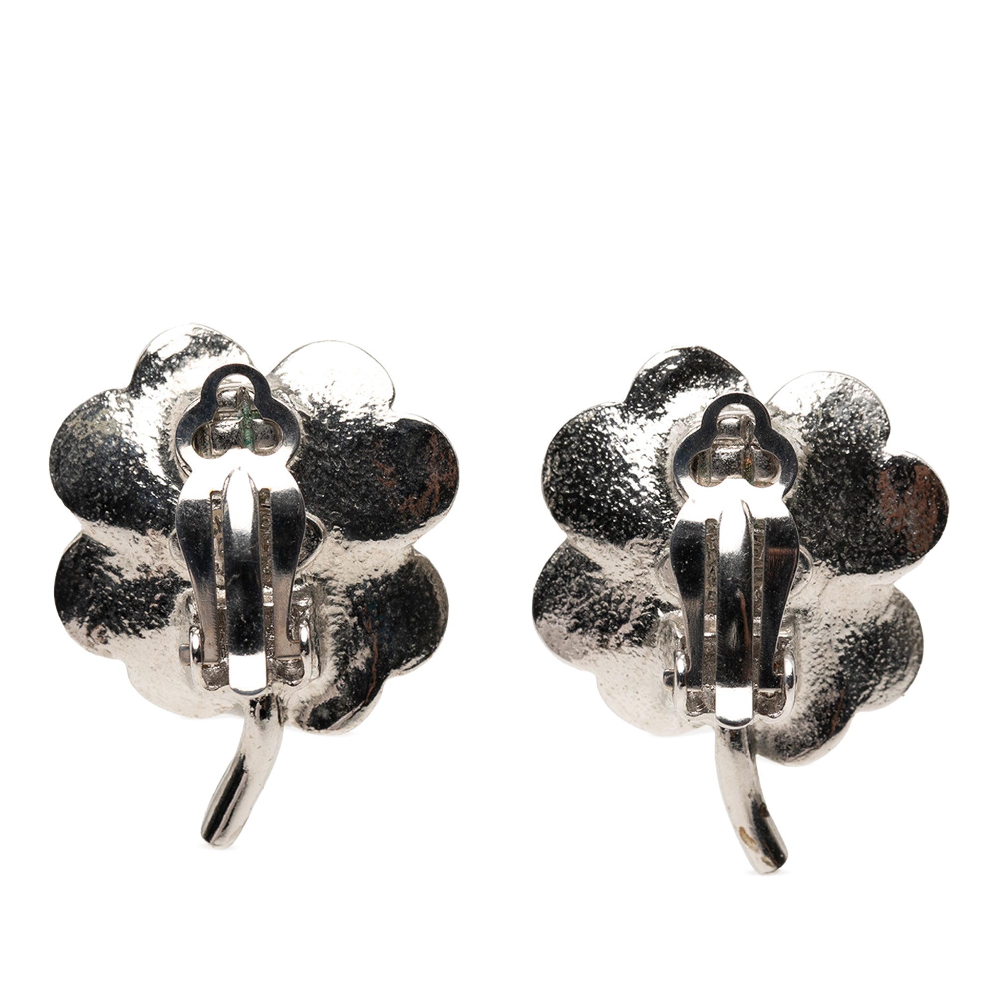 CC Brass Enamel and Strass Clover Clip On Earrings - Image 2