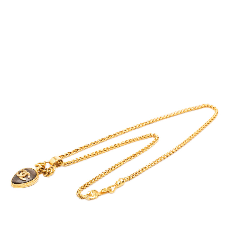 CC Gold Plated Stone Oval Pendant Necklace