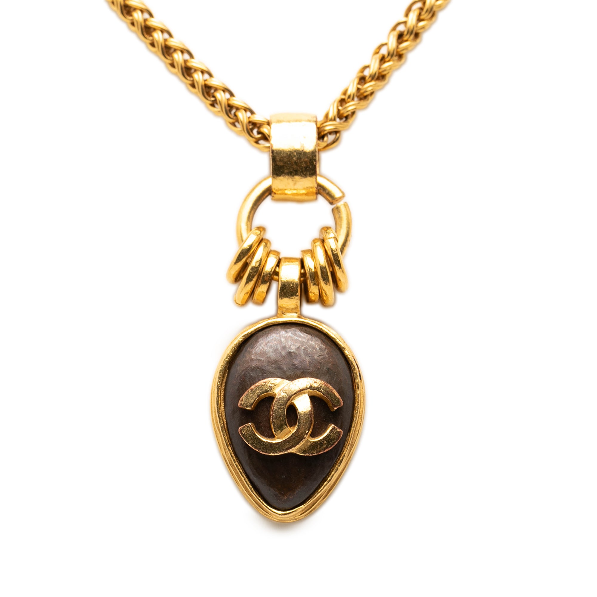 CC Gold Plated Stone Oval Pendant Necklace - Image 3