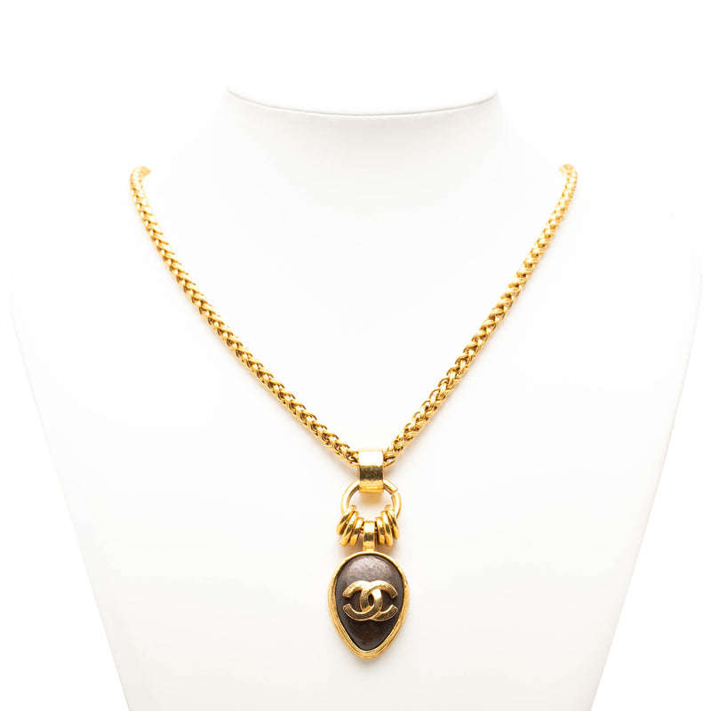 CC Gold Plated Stone Oval Pendant Necklace - Image 6
