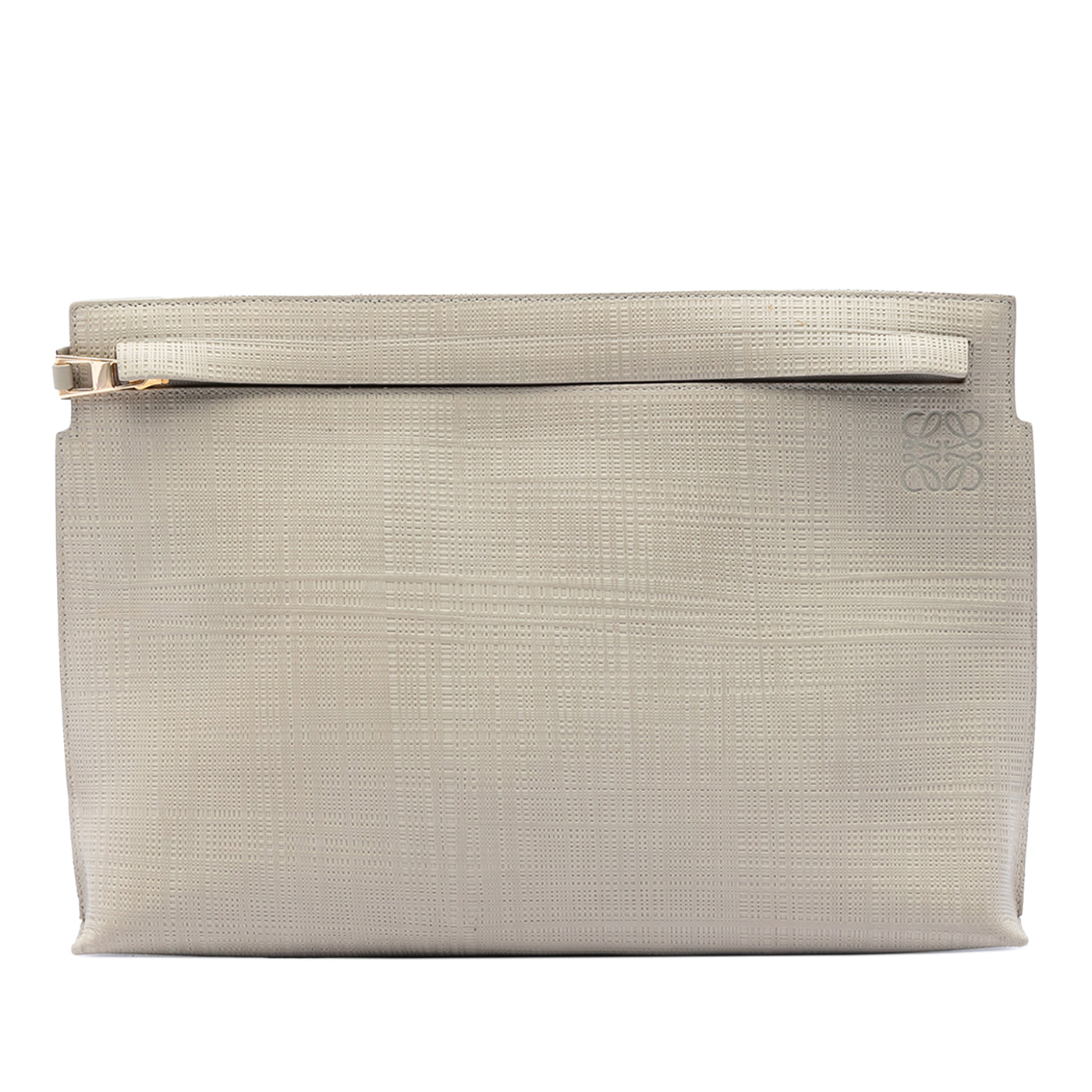 Large Linen Embossed Calfskin Anagram T Pouch - Image 1