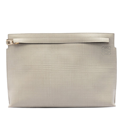 Large Linen Embossed Calfskin Anagram T Pouch - Image 1