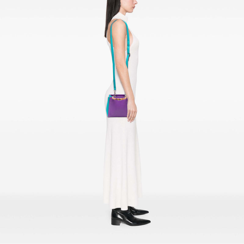 Mini Bicolor Calfskin Bamboo Shopper Satchel - Image 7