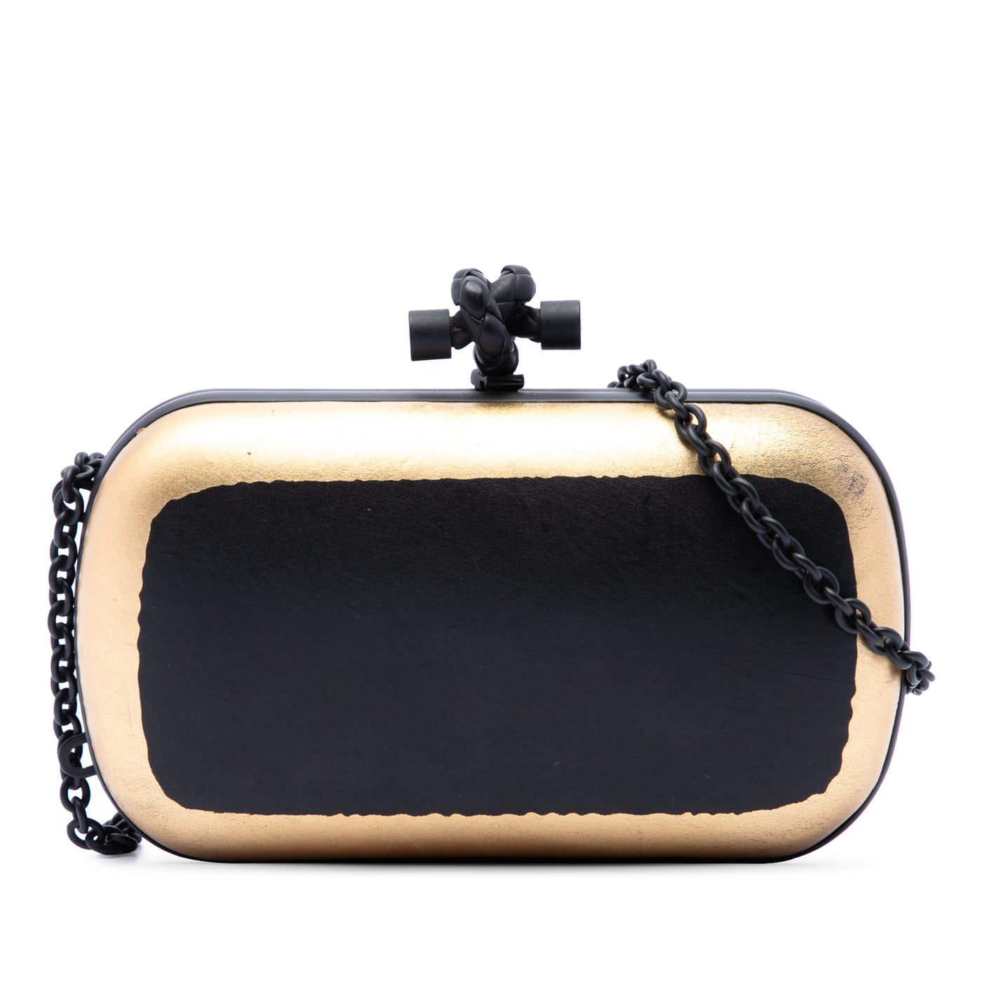 Bicolor Gilded Waxed Leather Knot Clutch with Chain - Image 1
