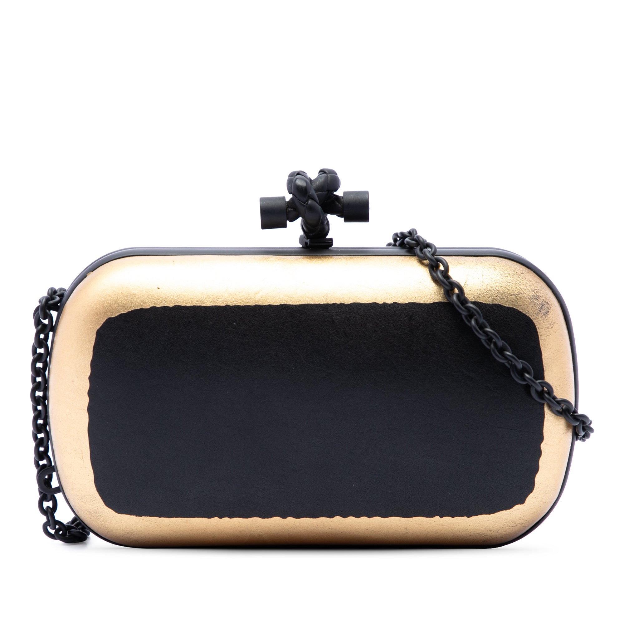 Bicolor Gilded Waxed Leather Knot Clutch with Chain - Image 1