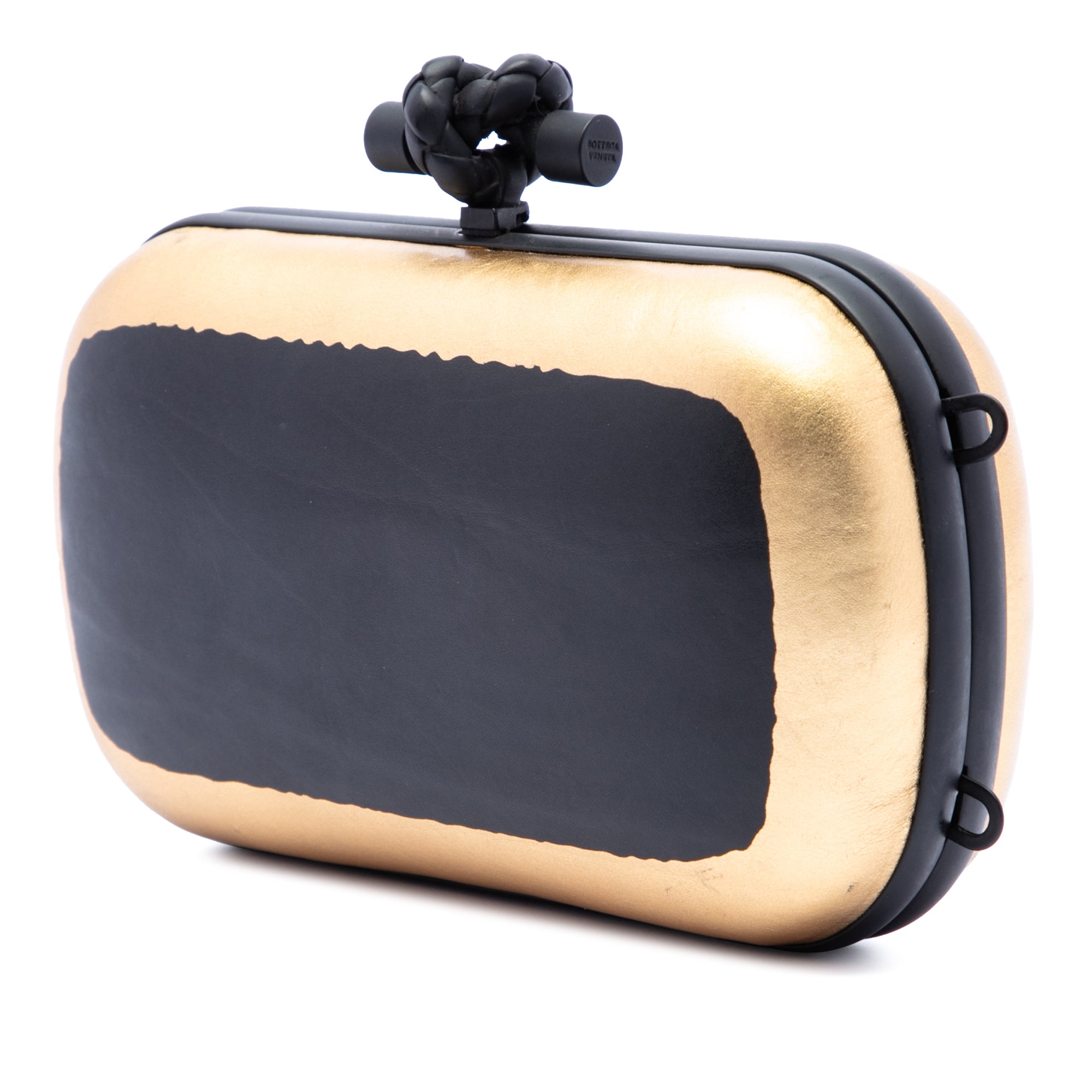 Bicolor Gilded Waxed Leather Knot Clutch with Chain - Image 2