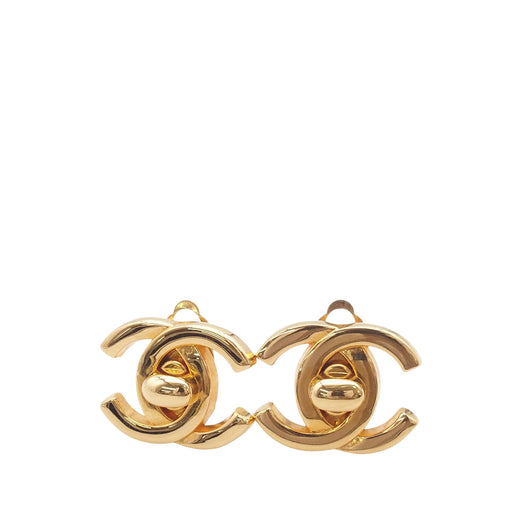CC Gold Plated Turn Lock Clip on Earrings - Image 1