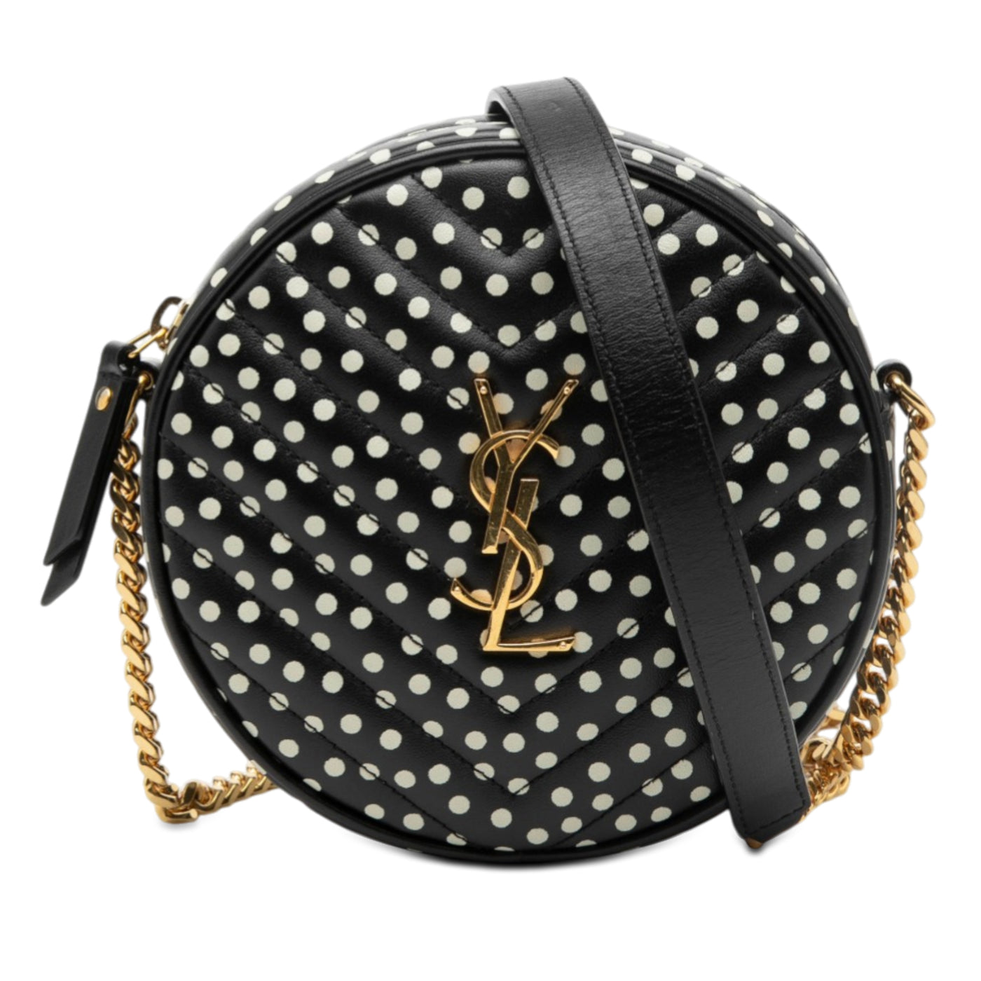 Chevron Calfskin Polka Dot Round Vinyle Camera Bag - Image 1