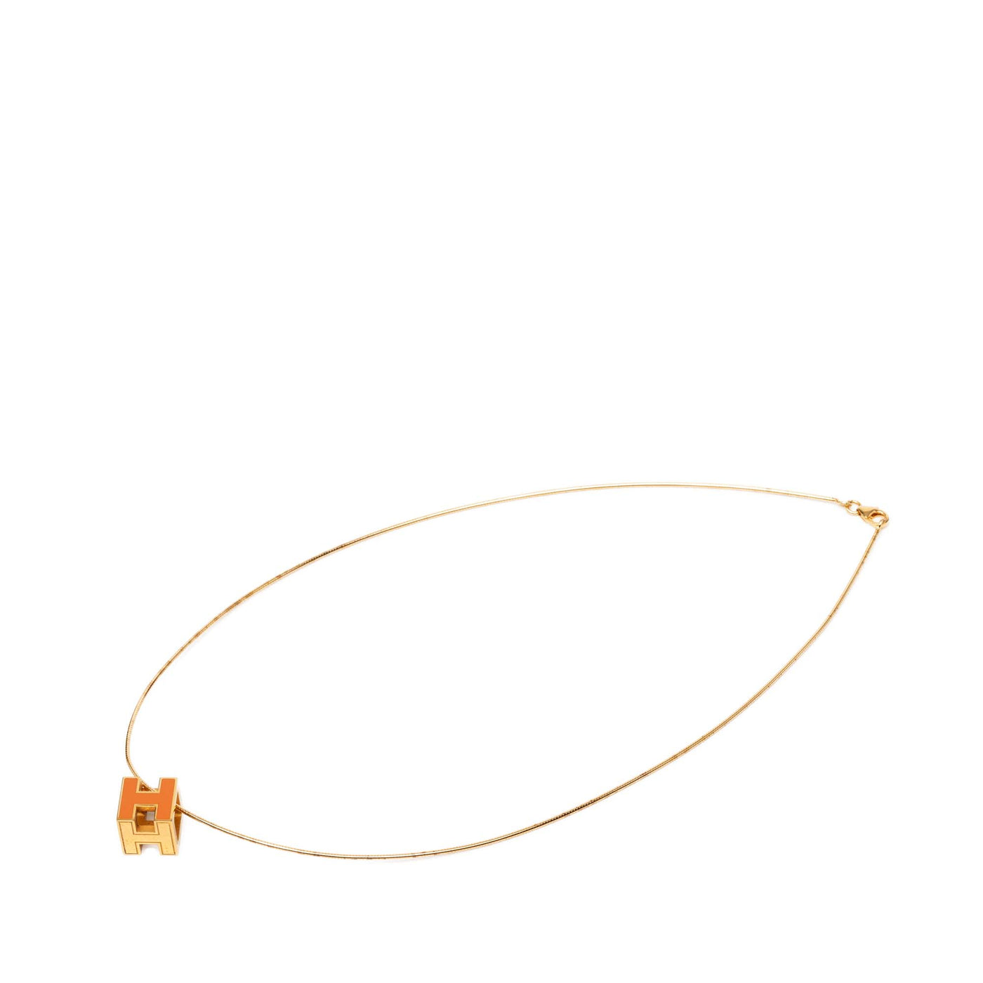 Gold Plated and Enamel Cage d H Pendant Necklace - Image 1