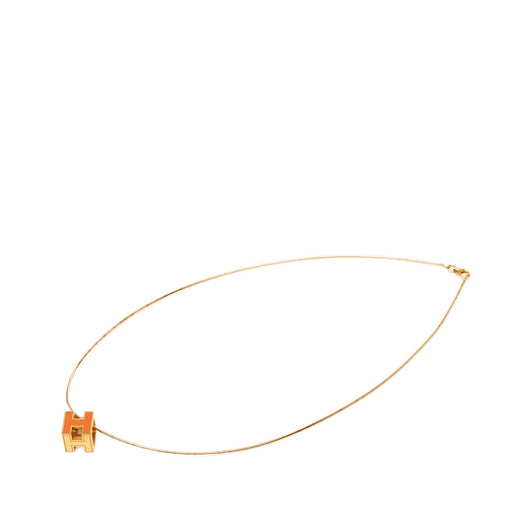 Gold Plated and Enamel Cage d H Pendant Necklace - Image 1