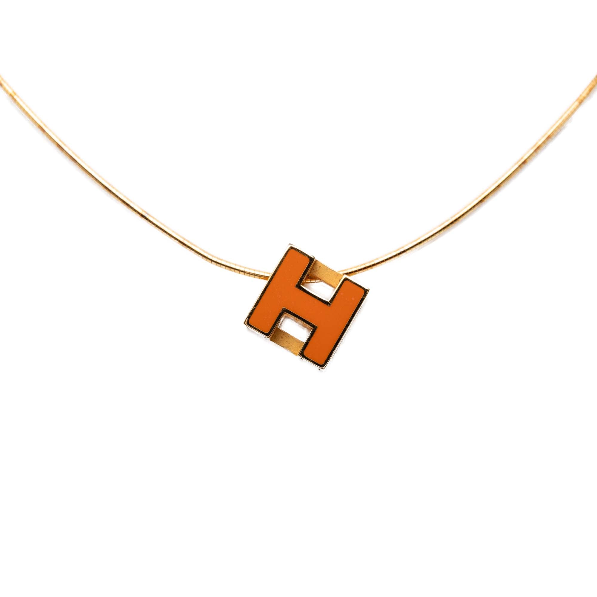 Gold Plated and Enamel Cage d H Pendant Necklace - Image 2