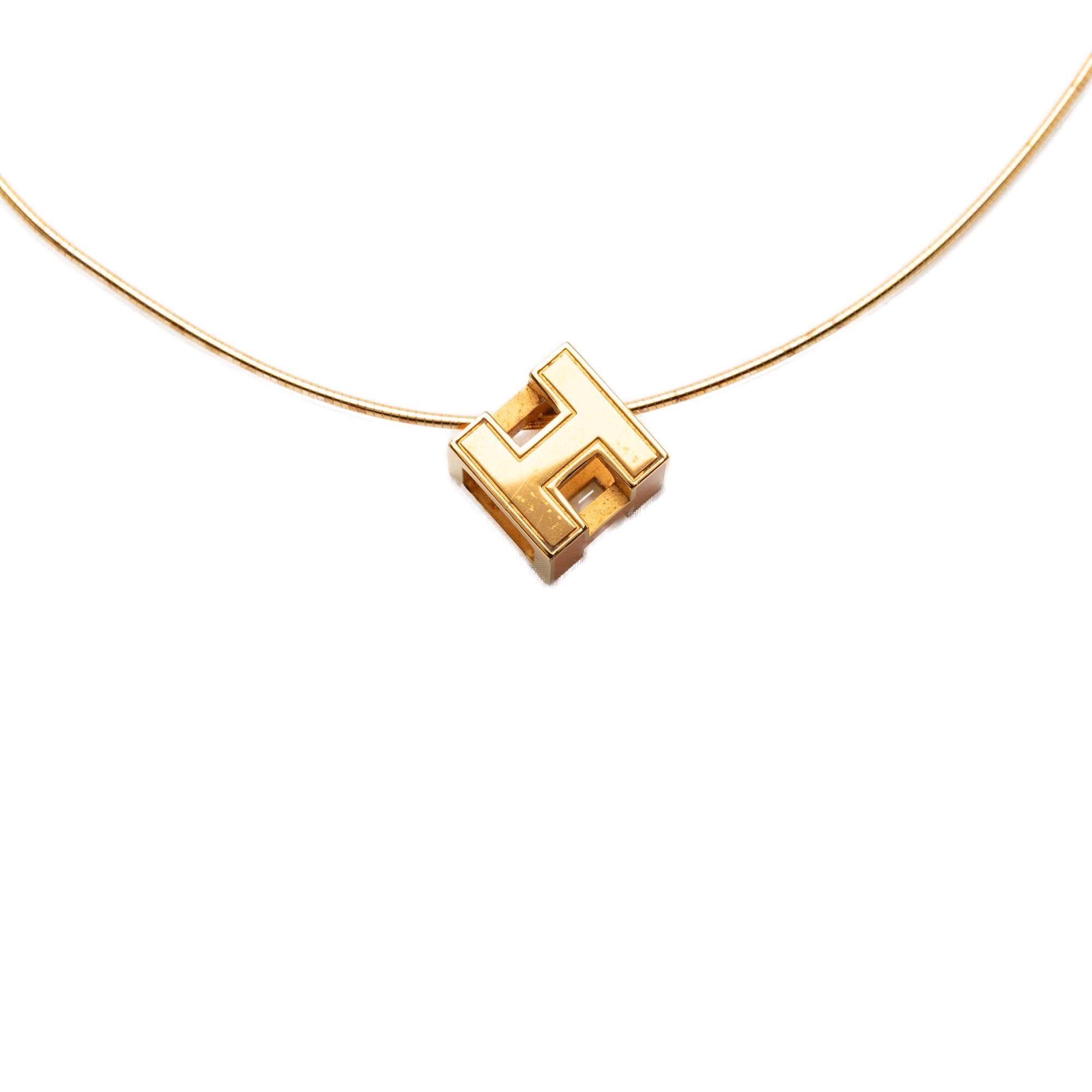 Gold Plated and Enamel Cage d H Pendant Necklace - Image 3