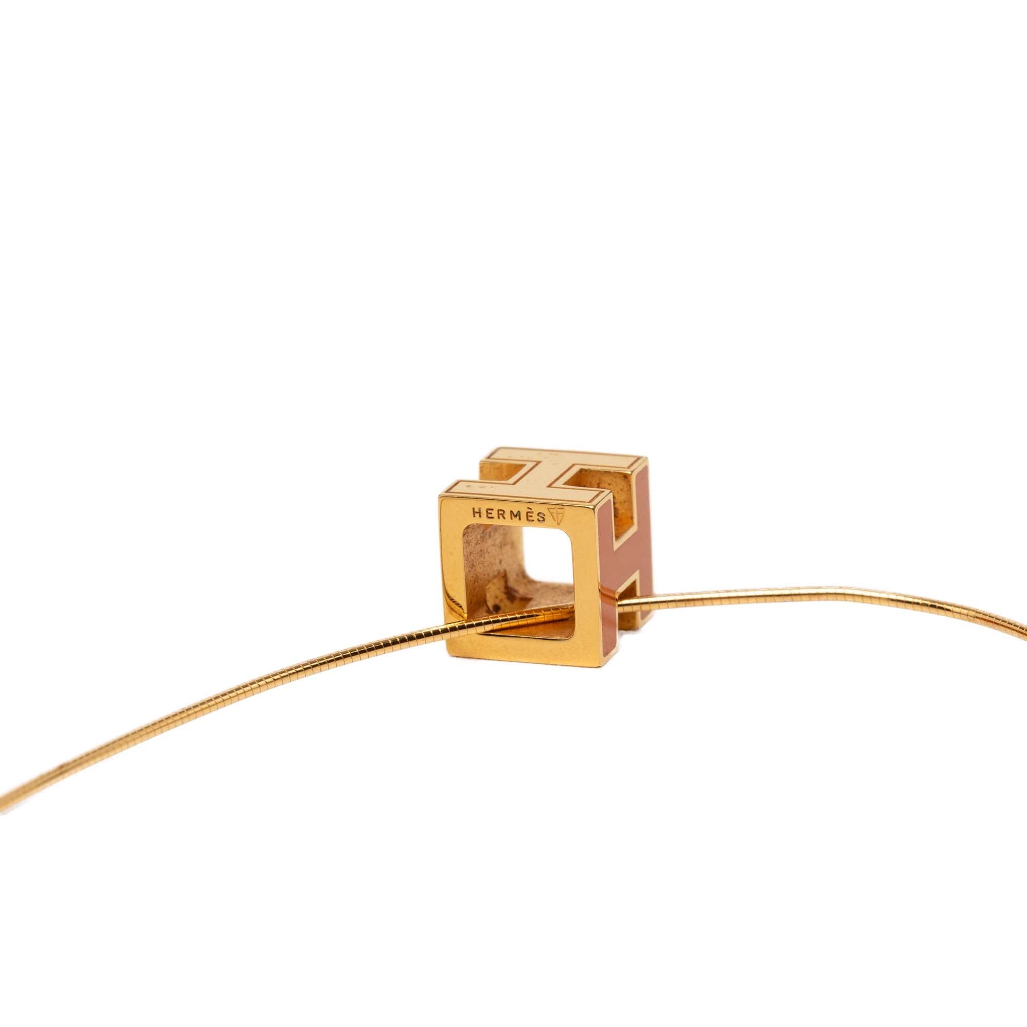 Gold Plated and Enamel Cage d H Pendant Necklace - Image 4