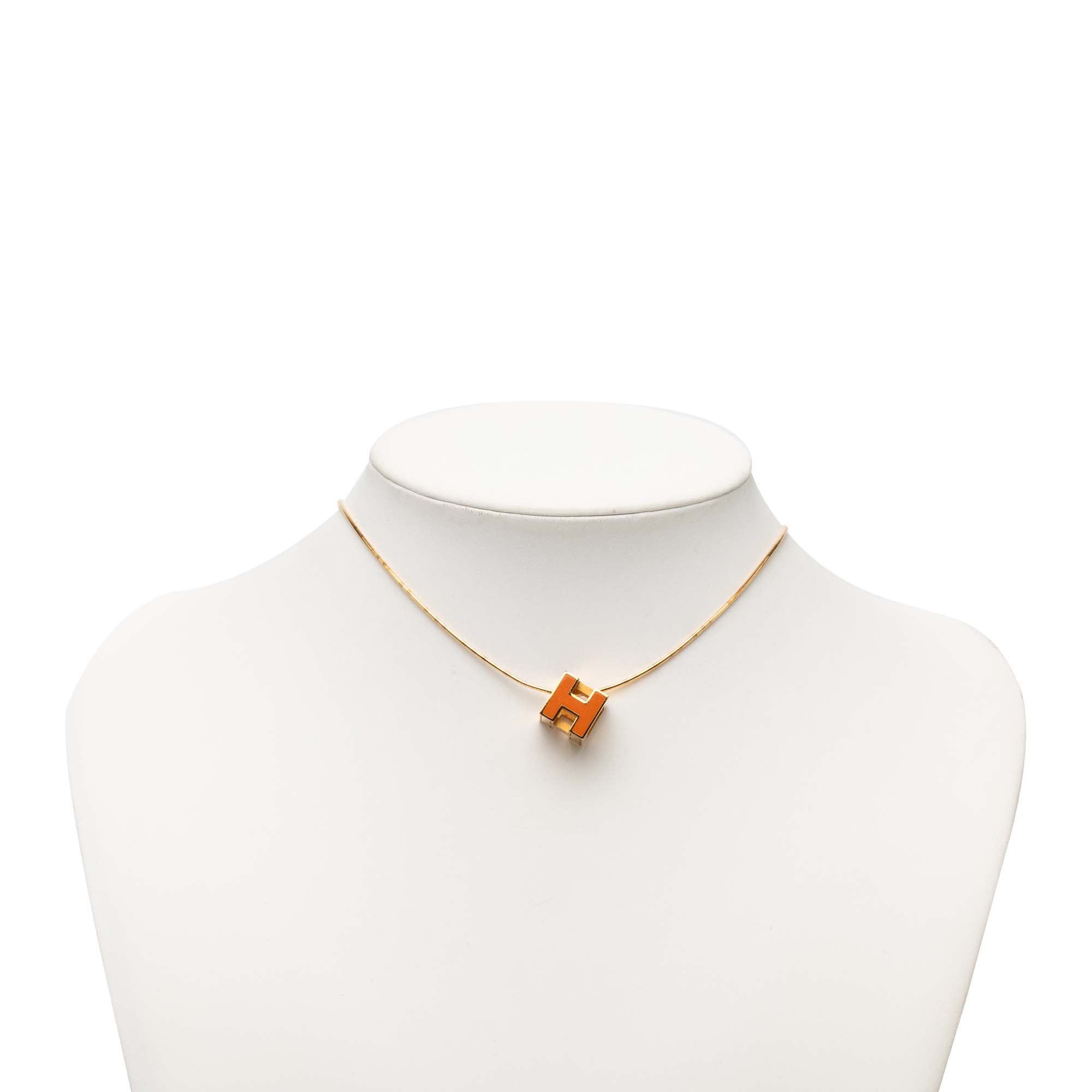 Gold Plated and Enamel Cage d H Pendant Necklace - Image 7