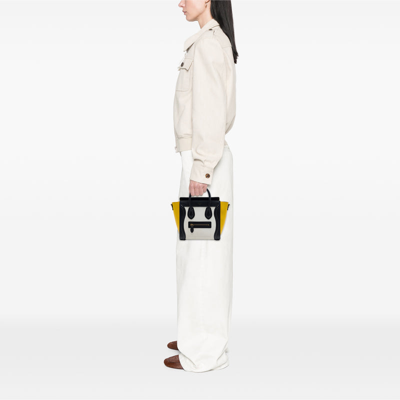 Nano Tricolor Nubuck and Drummed Calfskin Luggage Tote - Image 6